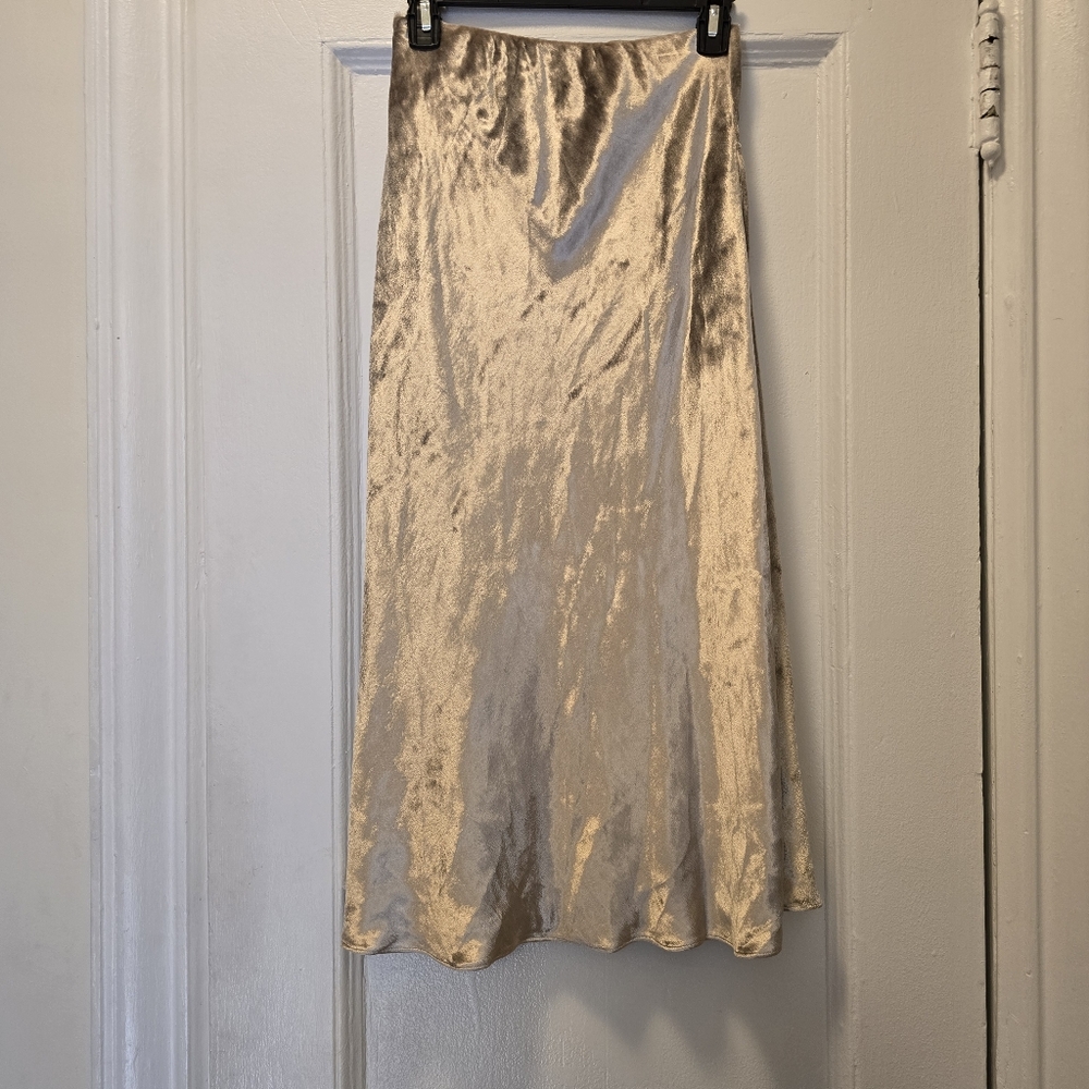 Polo Ralph Lauren Lush Velvet Flared Silver Midi Skirt | Sz 6 - Picture 7 of 16